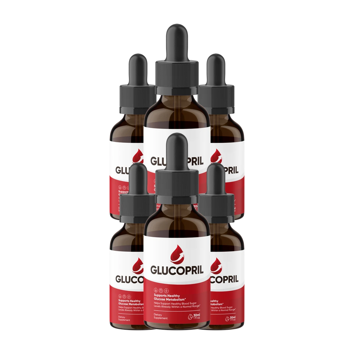 GlucoPril liquid drop bottles